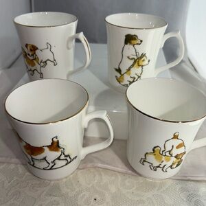 Set of Four Dog-Themed White Mugs Grays Terriers Louise Wood